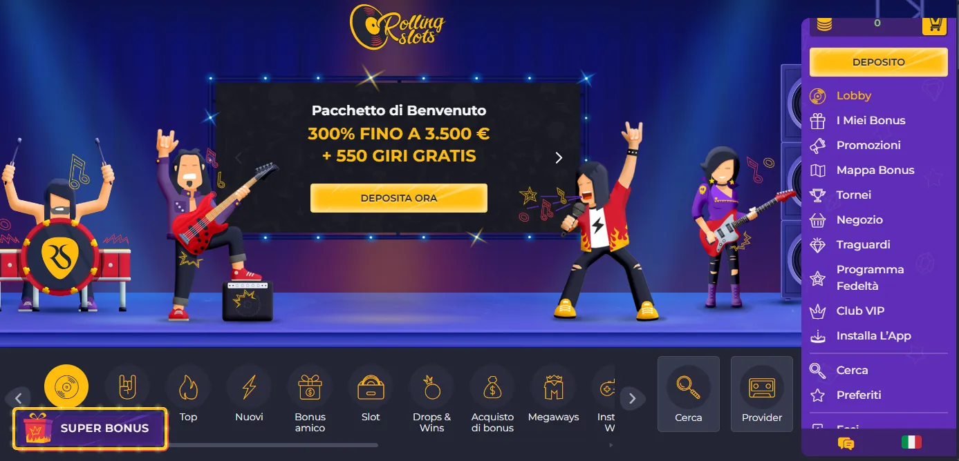 Rolling Slots casino non AAMS PaysafeCard bonus benvenuto